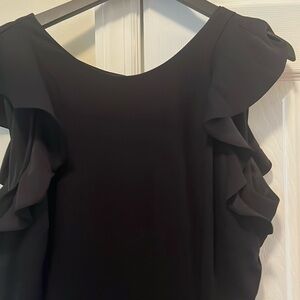 Gorgeous jcrew  ruffles shoulder black jumpsuit with small cutout on lower back